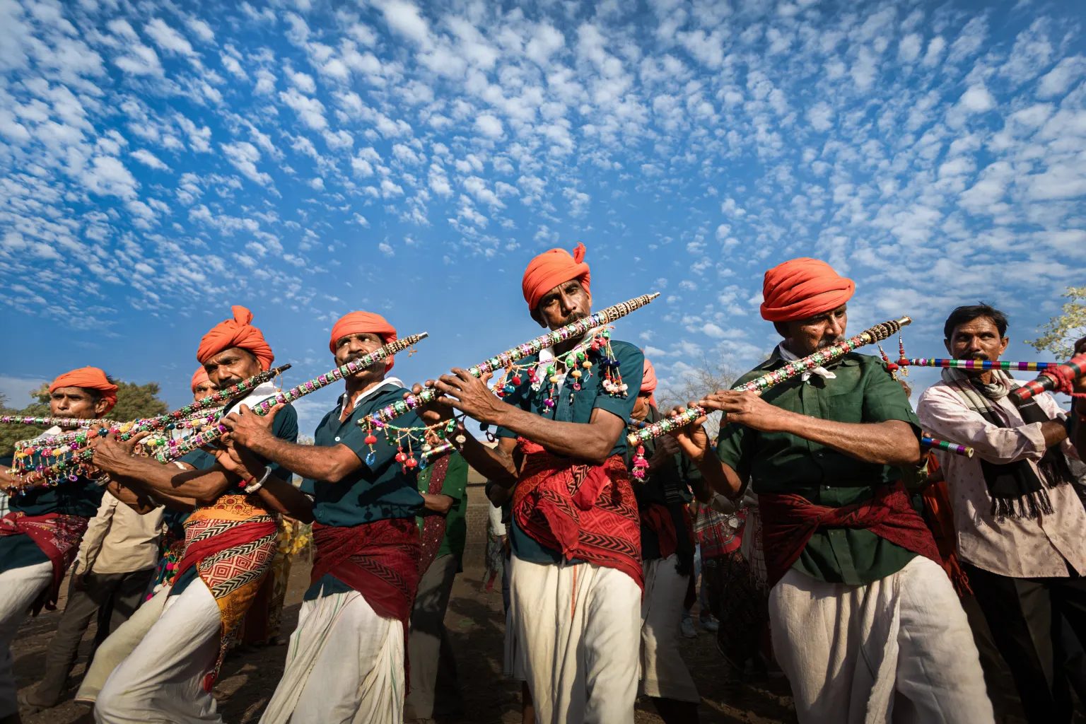 The Pipers of Vill play flutes in harmony at the Ger Festival